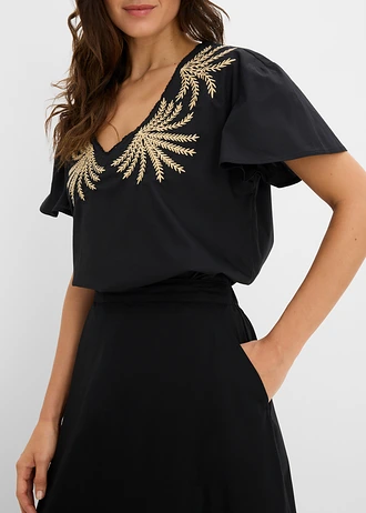 Fustă maxi cu broderie • negru-bej nisipiu mat • magazin bonprix