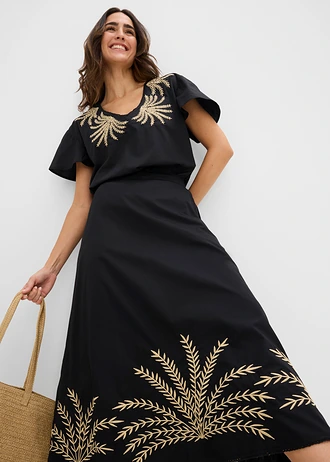 Maxi rok met borduursel • zwart-lichtsand • bonprix online shop