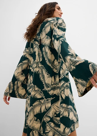 Robe-tunique fluide • vert profond-sable clair imprimé • Boutique bonprix