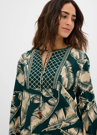 Tuniekjurk van een soepele viscosemix • diepgroen-lichtsand met print • bonprix online shop