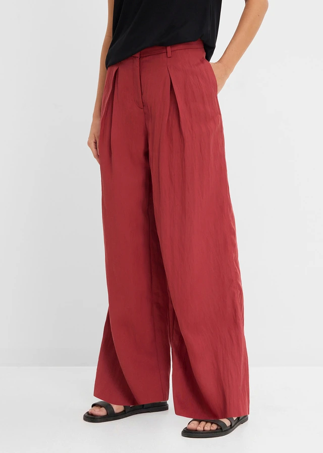 Zomerse bandplooibroek van een viscosemix, Kleur: woestijnrood