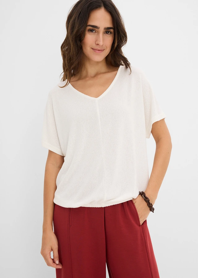 T-shirt effet maille, Couleur: écru