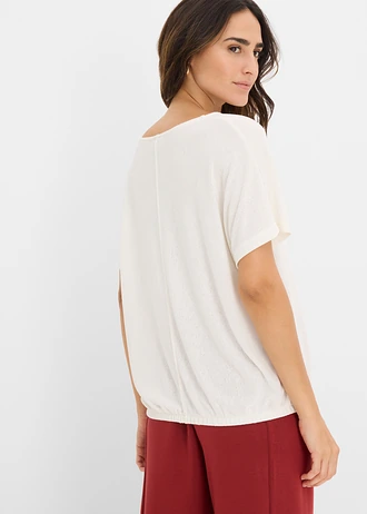 Shirt in gebreide look, Kleur: wolwit