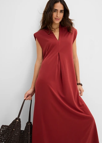 Rochie din jerse cu pernuțe la umeri, cu viscoză • roșu oxid • magazin bonprix