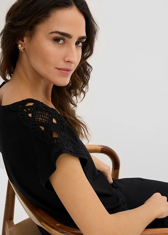 T-shirt à empiècements crochetés • noir • Boutique bonprix