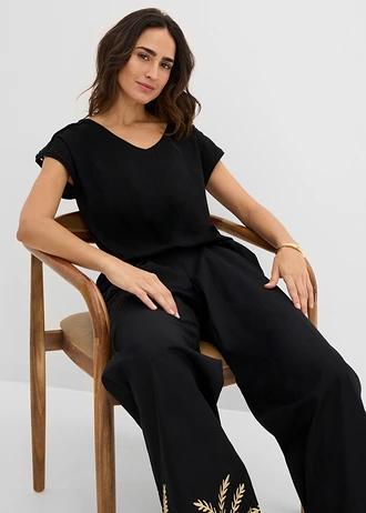 Bluză tricot cu inserții croșetate • negru • magazin bonprix