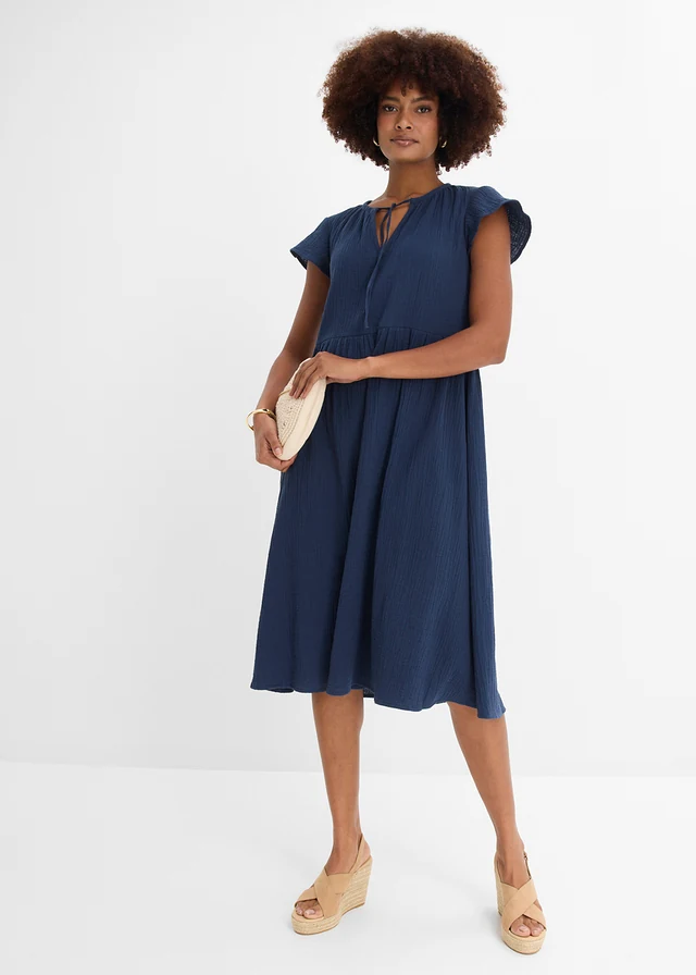 Robe douce en gaze de coton bleu foncé