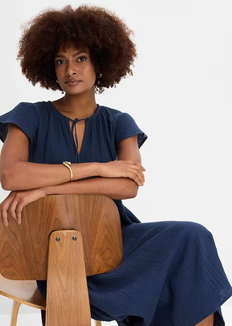 Robe douce en gaze de coton • bleu foncé • Boutique bonprix