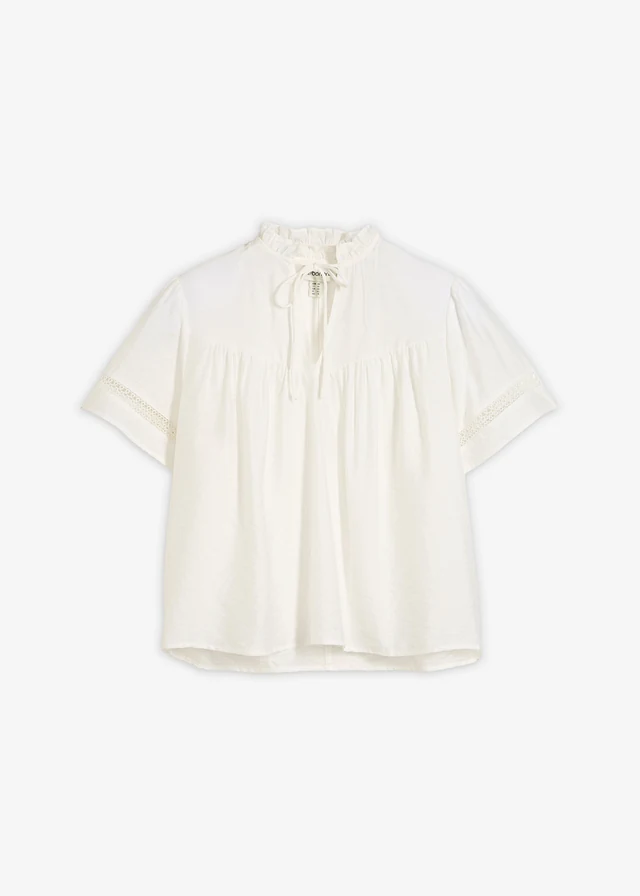 Blouse met korte mouwen en kanten inzetstukken