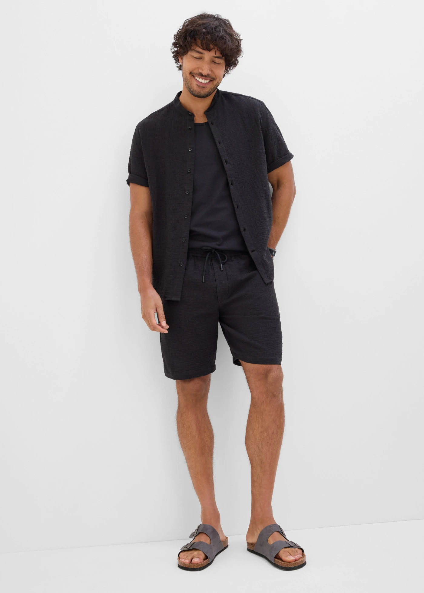 Overhemd en short van mousseline (2-dlg. set) • zwart • bonprix online shop