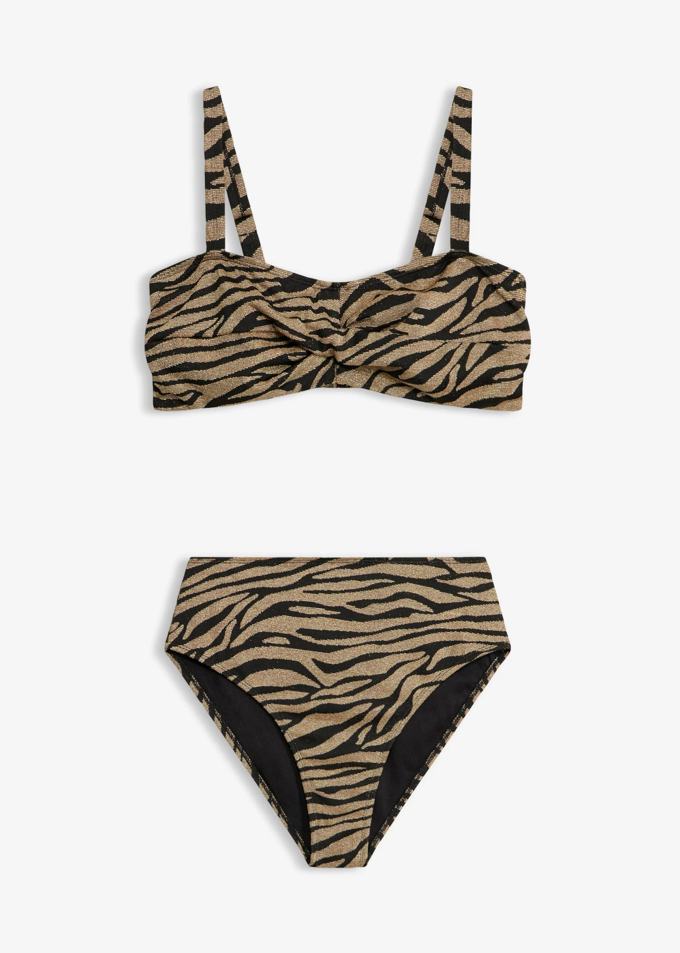 Bikiny Bardot z lesklého materiálu (2-dielne) • čierna-zlatá zebra • obchod bonprix