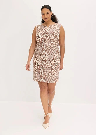 Rochie etui din bumbac, culoare: imprimat leo bej-prund