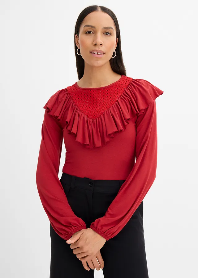 Shirt van een viscosemix, Kleur: kersenrood