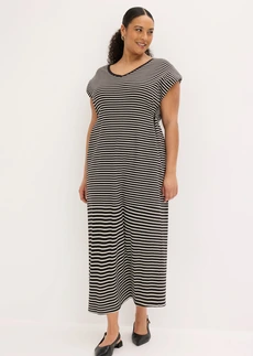 Robe en jersey rayé à taille réglable, Couleur: noir-écru rayé