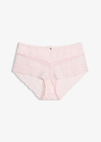 Figi panty z delikatną koronką, kolor: kremowy jasnoróżowy