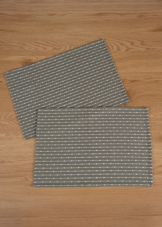 Placemats van geweven biologisch katoen (set van 2), Kleur: olijfgroen-crème