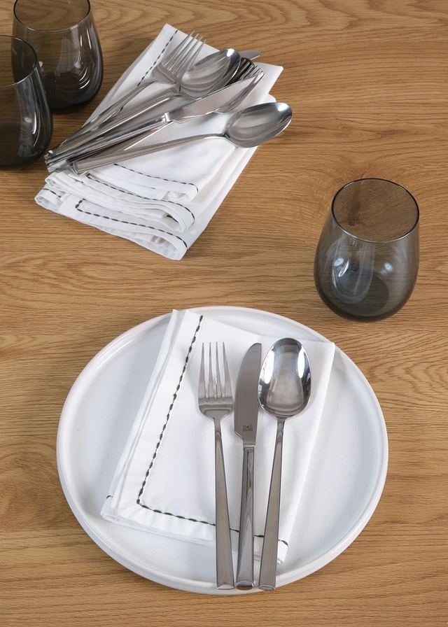 Servetten van biologisch katoen met borduursel (set van 4), Kleur: beige-olijfgroen