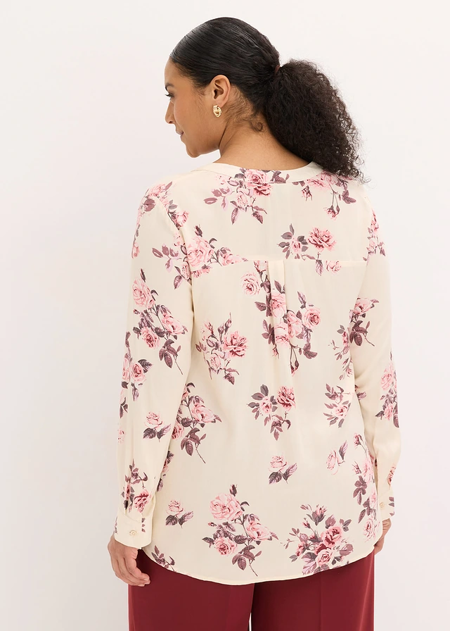 Blouse en viscose fluide, Couleur: gris galet/rose clair/rose clair