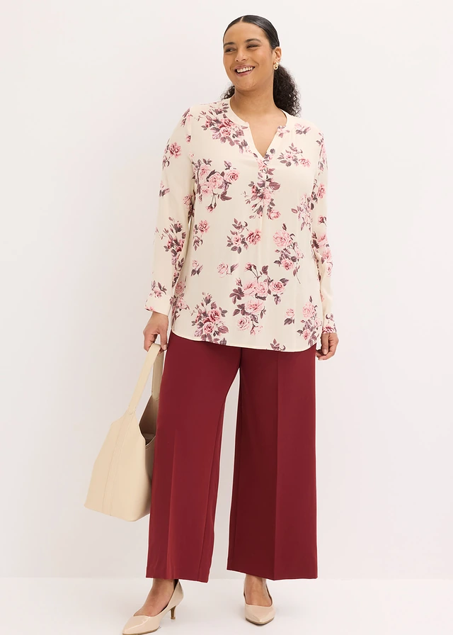 Blouse en viscose fluide, Couleur: gris galet/rose clair/rose clair