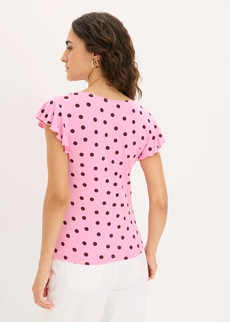 Shirt in een viscosemix, Kleur: roze-esdoornrood gestippeld