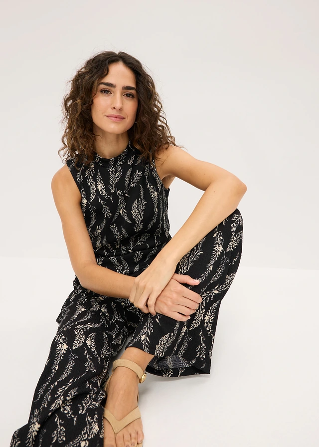Jersey top en broek van gestructureerde crêpe (2-dlg. set) • zwart-lichtsand gebloemd • product-page.page-title-suffix