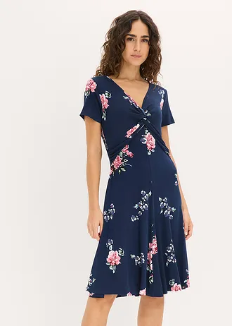 Robe en jersey viscose • bleu foncé/rose floral • Boutique bonprix