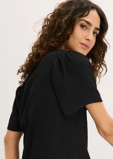 T-shirt en crêpe texturé • noir • Boutique bonprix