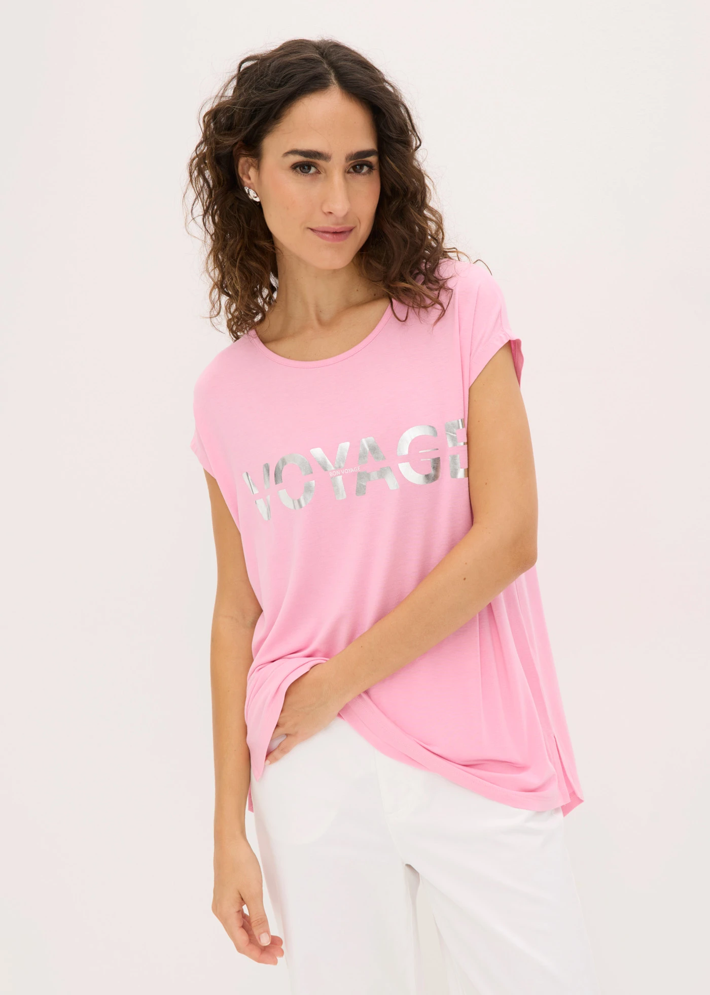 Hosszú póló viszkóz-keverékből • rózsaszín/ezüstszín mintás • bonprix áruház