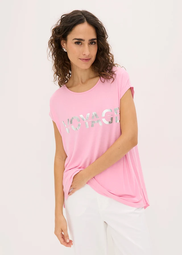 Longshirt in een viscosemix, Kleur: roze/zilver met print