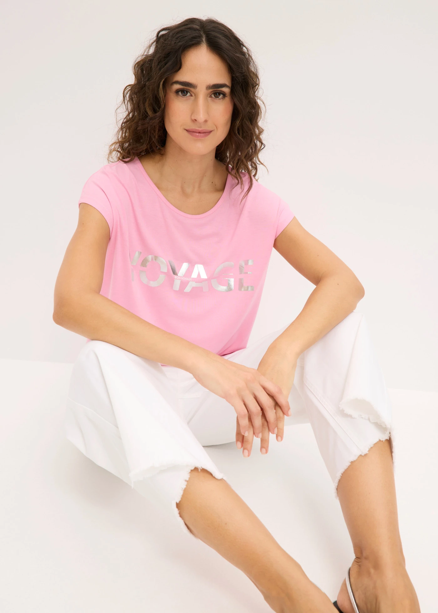 Longshirt in een viscosemix • roze/zilver met print • bonprix online shop