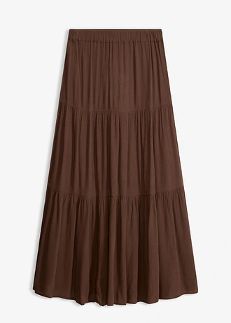 Fustă maxi în trepte, din viscoză cu textură • maro • magazin bonprix