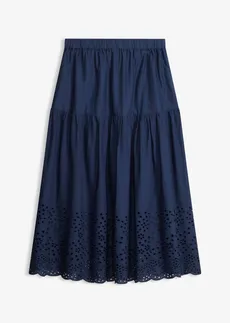 Jupe midi 100% coton avec broderies anglaises • bleu foncé • Boutique bonprix