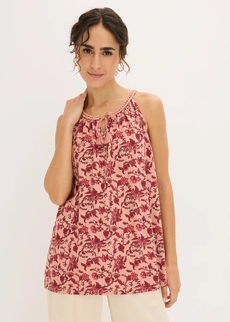 Top à fines bretelles en viscose, Couleur: marron poudré floral