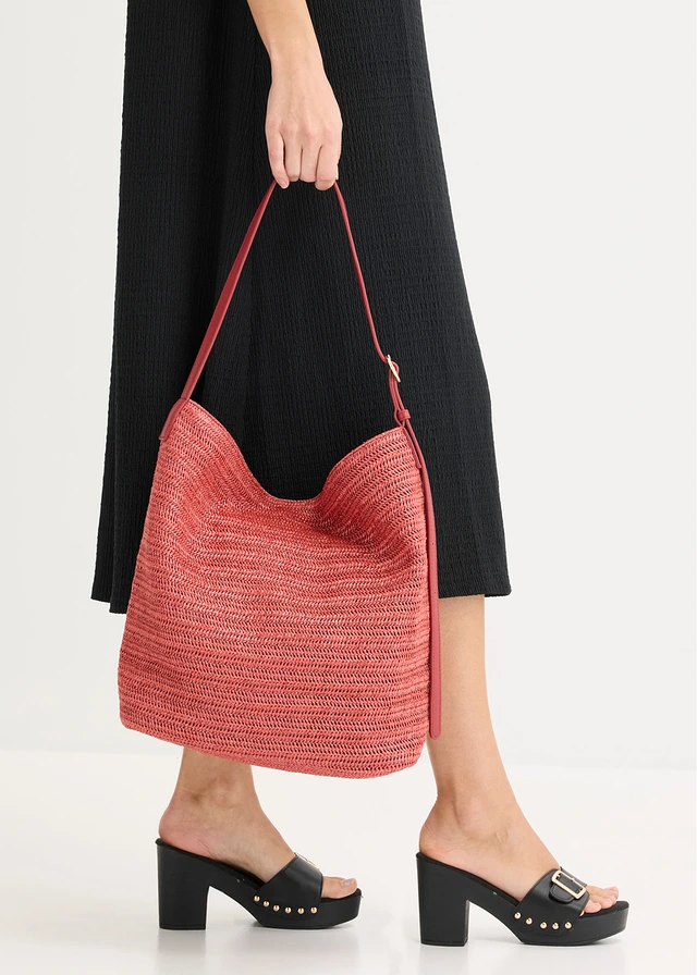Sac seau effet paille, Couleur: rouge désert