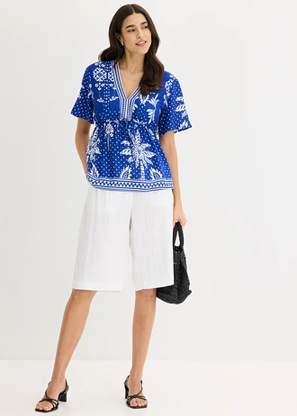 Blouse van soepele viscose, Kleur: blauw met palmbomen