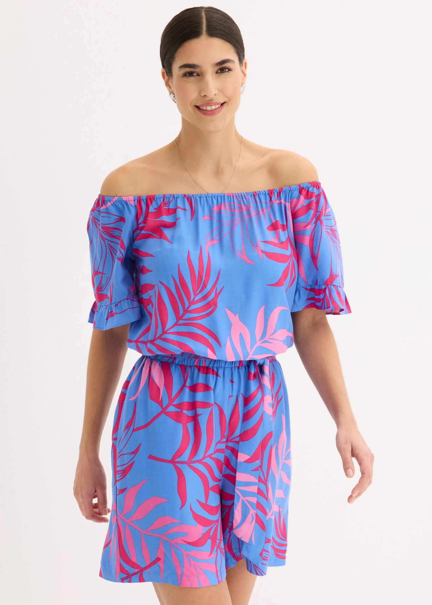 Overal s výstrihom carmen • stredne modrá-pinklady • obchod bonprix