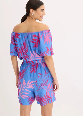 Jumpsuit met carmenhals, Kleur: middenblauw-pinklady