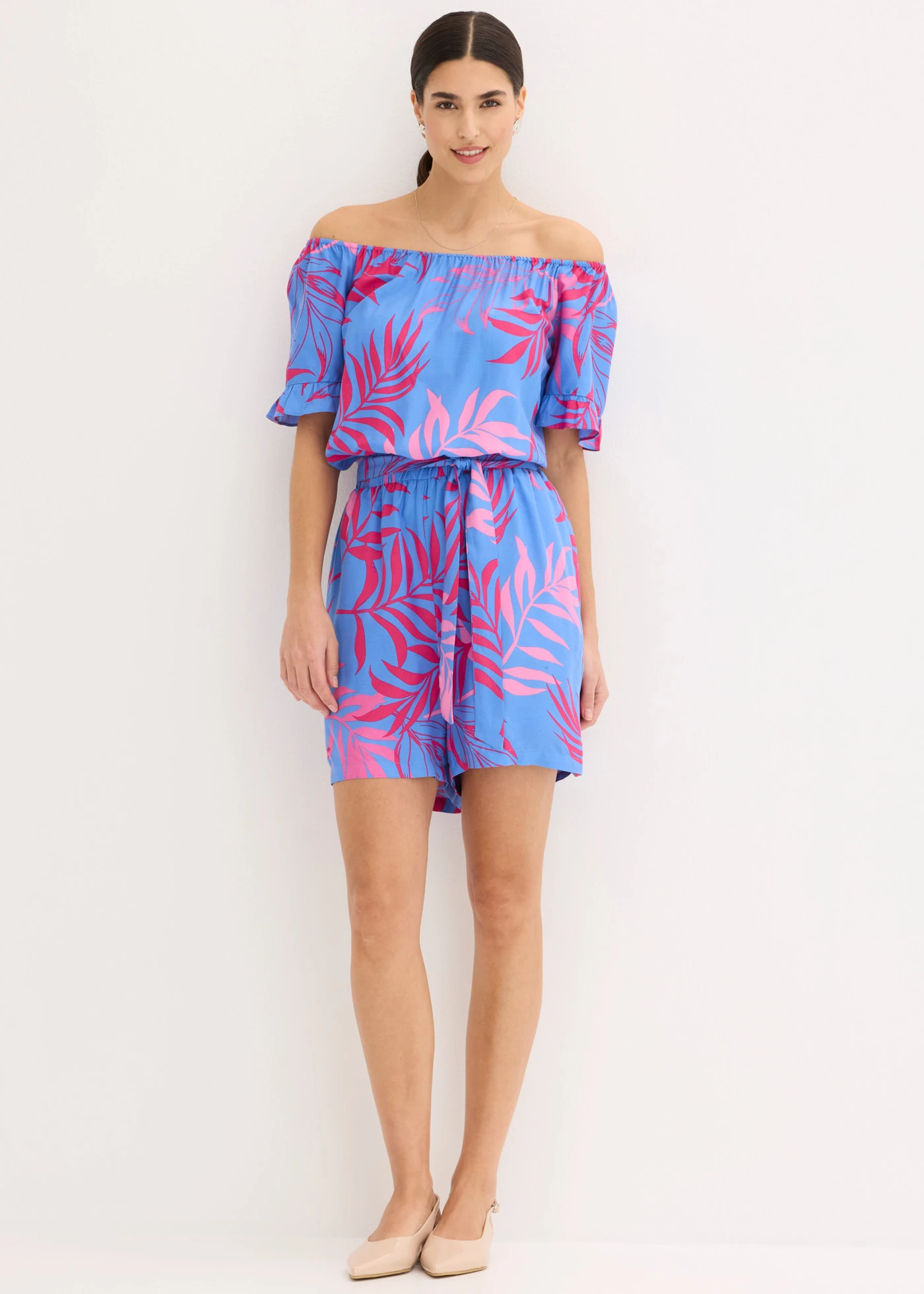 Combishort à encolure Bardot • bleu moyen-fuchsia • Boutique bonprix