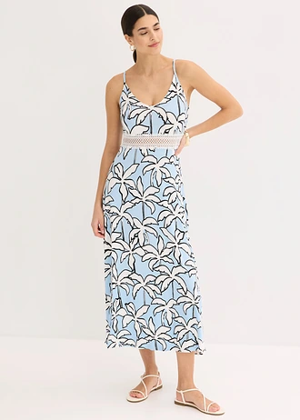 Maxi ruha csipkebetéttel • világoskék-pálmás • bonprix áruház