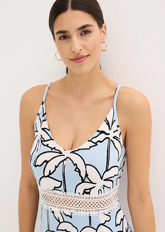 Maxi ruha csipkebetéttel • világoskék-pálmás • bonprix áruház