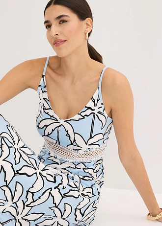 Maxi ruha csipkebetéttel • világoskék-pálmás • bonprix áruház