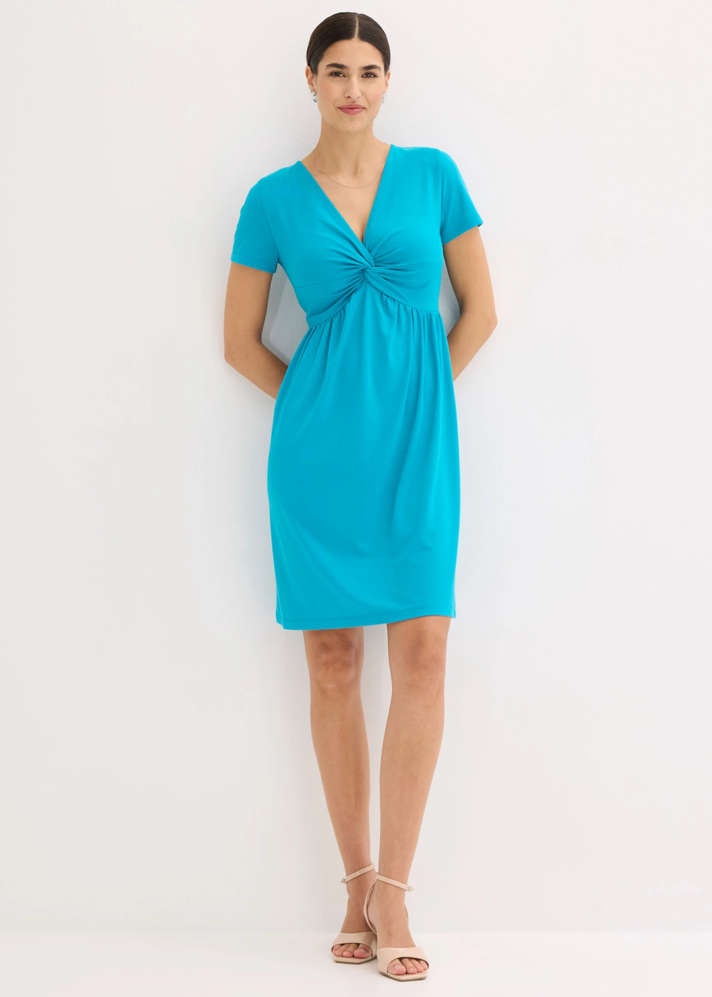 Rochie din jerse cu decolteu adânc • albastru-lagună • magazin bonprix