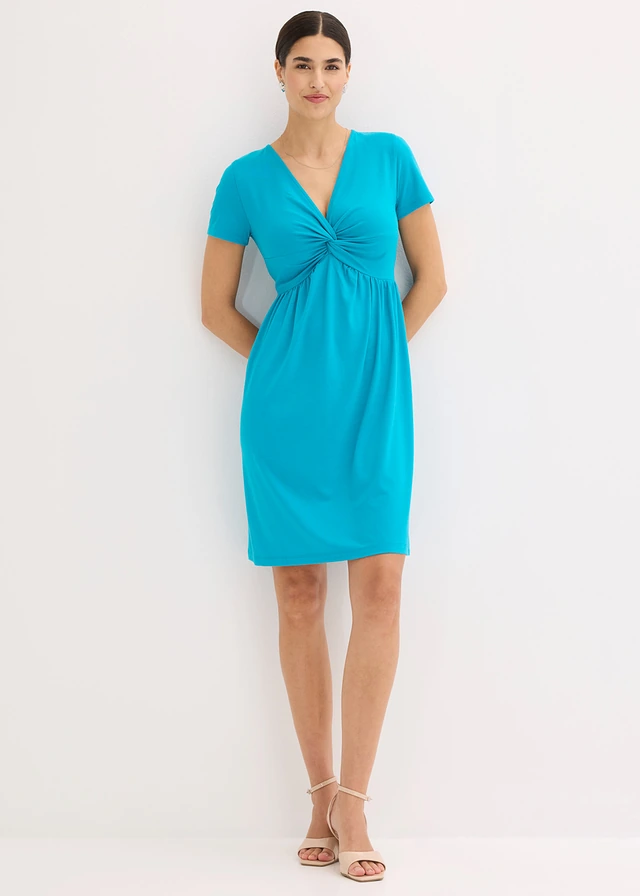 Jersey jurk met diep decolleté, Kleur: laguneblauw