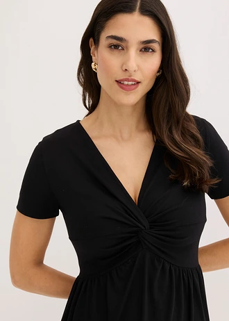 Robe en jersey à décolleté plongeant • noir • Boutique bonprix