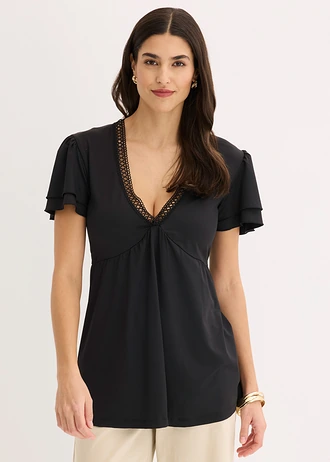 Shirt met kant • zwart • bonprix online shop