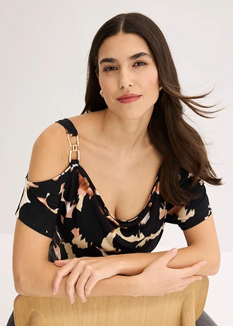 Cold shoulder shirt • bruin-zwart luipaardprint • bonprix online shop