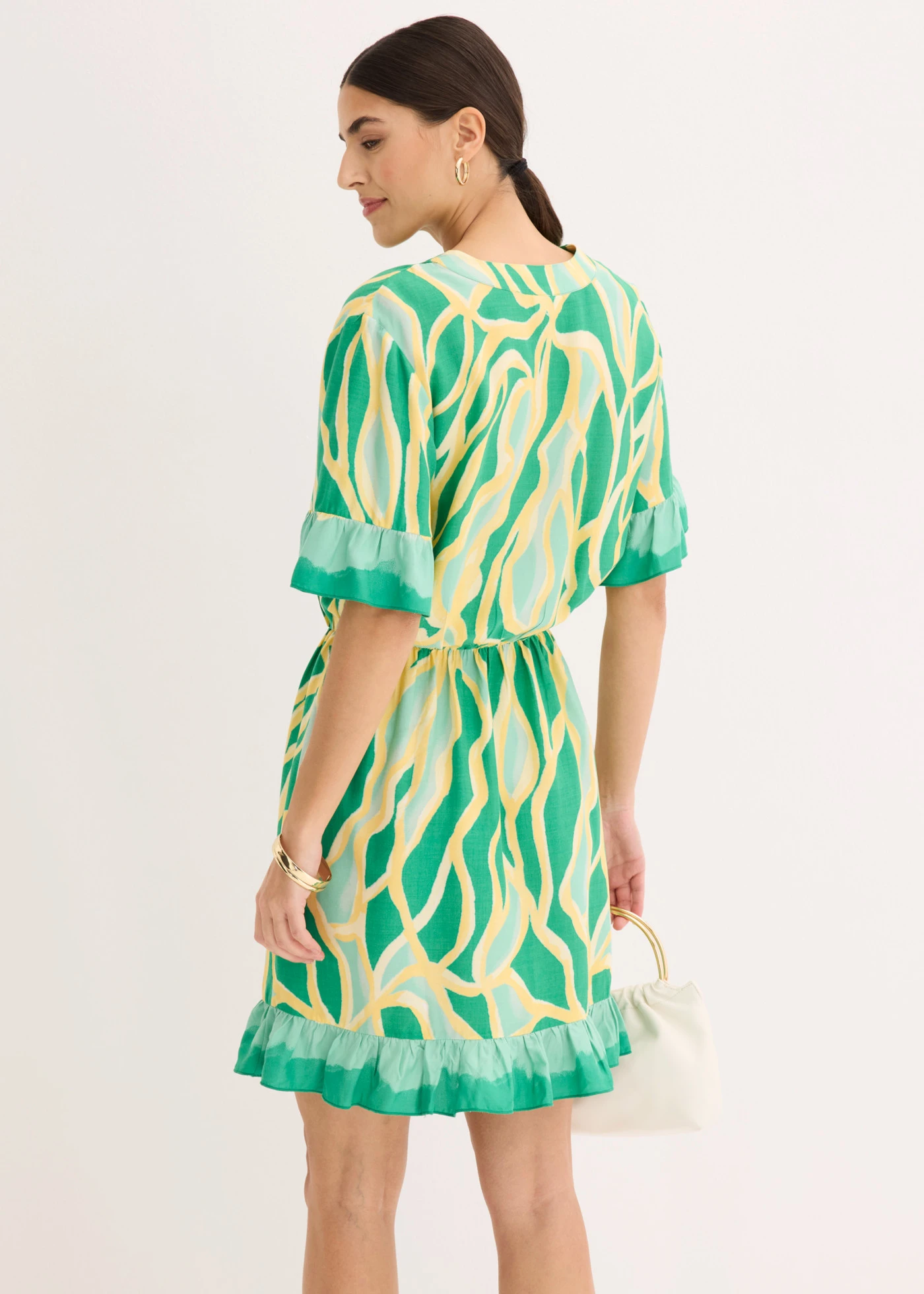 Robe en mousseline volantée • menthe cristal-jaune clair imprimé • Boutique bonprix