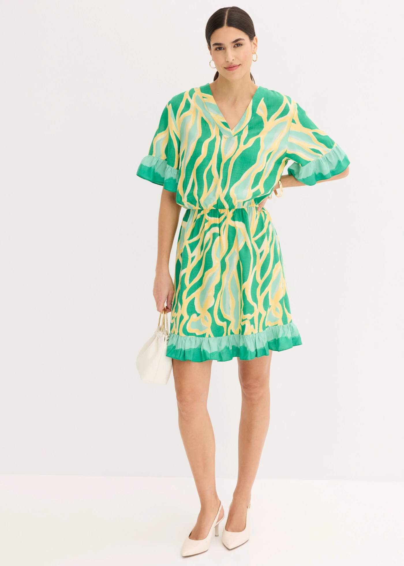 Sifon ruha vékony fodorral • kristály menta-világossárga mintás • bonprix áruház