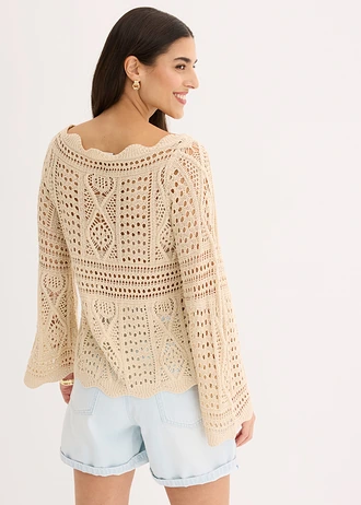 Gebreid shirt van kant, Kleur: lichtsand