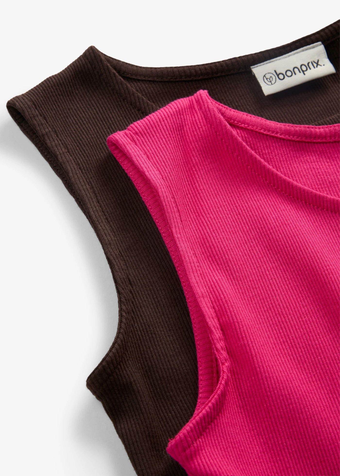 Geribde top (set van 2) van biologisch katoen • pinklady+donkerbruin • bonprix online shop